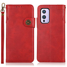 Custodia Portafoglio In Pelle Cover con Supporto K09Z per OnePlus 9 5G Rosso