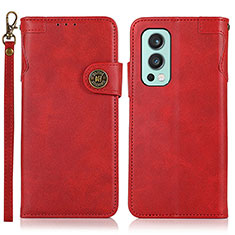 Custodia Portafoglio In Pelle Cover con Supporto K09Z per OnePlus Nord 2 5G Rosso