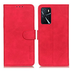 Custodia Portafoglio In Pelle Cover con Supporto K09Z per Oppo A16 Rosso