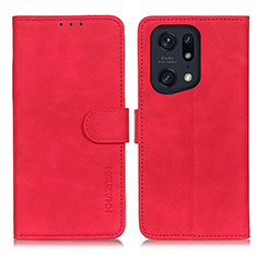 Custodia Portafoglio In Pelle Cover con Supporto K09Z per Oppo Find X5 Pro 5G Rosso