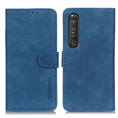 Custodia Portafoglio In Pelle Cover con Supporto K09Z per Sony Xperia 1 III Blu