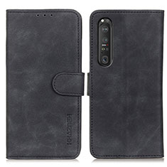 Custodia Portafoglio In Pelle Cover con Supporto K09Z per Sony Xperia 1 III Nero