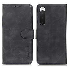 Custodia Portafoglio In Pelle Cover con Supporto K09Z per Sony Xperia 10 IV Nero