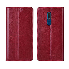 Custodia Portafoglio In Pelle Cover con Supporto L01 per Nokia C3 Rosso