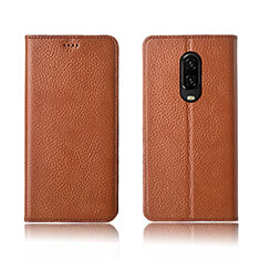 Custodia Portafoglio In Pelle Cover con Supporto L01 per OnePlus 6T Arancione