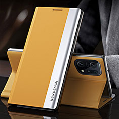 Custodia Portafoglio In Pelle Cover con Supporto L01 per Oppo Find X5 Pro 5G Giallo