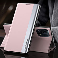 Custodia Portafoglio In Pelle Cover con Supporto L01 per Oppo Find X5 Pro 5G Rosa