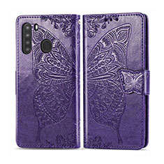 Custodia Portafoglio In Pelle Cover con Supporto L01 per Samsung Galaxy A21 Viola