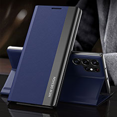 Custodia Portafoglio In Pelle Cover con Supporto L01 per Samsung Galaxy S22 Ultra 5G Blu