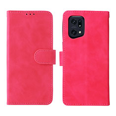 Custodia Portafoglio In Pelle Cover con Supporto L01Z per Oppo Find X5 Pro 5G Rosa Caldo