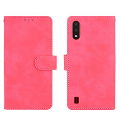 Custodia Portafoglio In Pelle Cover con Supporto L01Z per Samsung Galaxy A01 SM-A015 Rosa Caldo