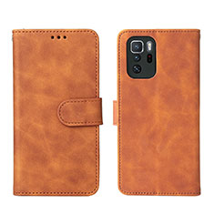 Custodia Portafoglio In Pelle Cover con Supporto L01Z per Xiaomi Redmi Note 10 Pro 5G Marrone