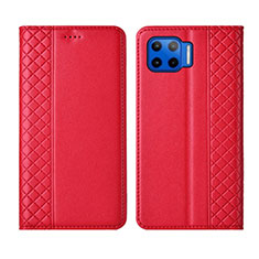 Custodia Portafoglio In Pelle Cover con Supporto L02 per Motorola Moto One 5G Rosso