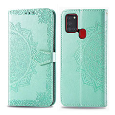 Custodia Portafoglio In Pelle Cover con Supporto L02 per Samsung Galaxy A21s Verde