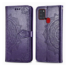 Custodia Portafoglio In Pelle Cover con Supporto L02 per Samsung Galaxy A21s Viola