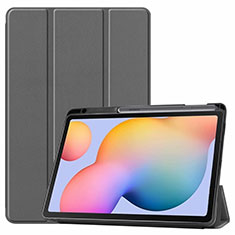 Custodia Portafoglio In Pelle Cover con Supporto L02 per Samsung Galaxy Tab S6 Lite 4G 10.4 SM-P615 Grigio