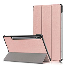 Custodia Portafoglio In Pelle Cover con Supporto L02 per Samsung Galaxy Tab S7 Plus 12.4 Wi-Fi SM-T970 Oro Rosa