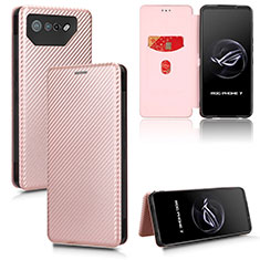 Custodia Portafoglio In Pelle Cover con Supporto L02Z per Asus ROG Phone 7 Pro Oro Rosa