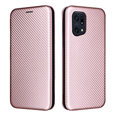 Custodia Portafoglio In Pelle Cover con Supporto L02Z per Oppo Find X5 Pro 5G Oro Rosa