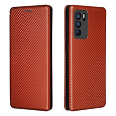 Custodia Portafoglio In Pelle Cover con Supporto L02Z per Oppo Reno6 Pro 5G India Marrone