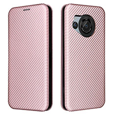 Custodia Portafoglio In Pelle Cover con Supporto L02Z per Sharp Aquos R8 Oro Rosa