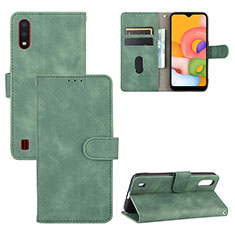 Custodia Portafoglio In Pelle Cover con Supporto L03Z per Samsung Galaxy A01 SM-A015 Verde