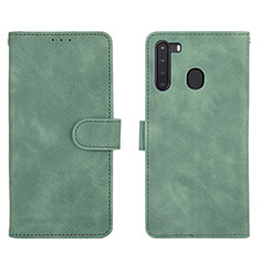 Custodia Portafoglio In Pelle Cover con Supporto L03Z per Samsung Galaxy A21 Verde