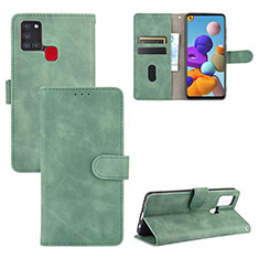 Custodia Portafoglio In Pelle Cover con Supporto L03Z per Samsung Galaxy A21s Verde