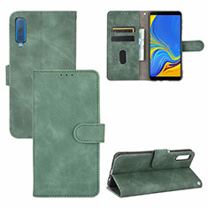 Custodia Portafoglio In Pelle Cover con Supporto L03Z per Samsung Galaxy A7 (2018) A750 Verde