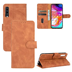 Custodia Portafoglio In Pelle Cover con Supporto L03Z per Samsung Galaxy A70S Marrone