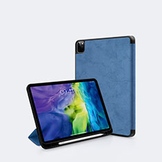 Custodia Portafoglio In Pelle Cover con Supporto L04 per Apple iPad Pro 12.9 (2021) Blu