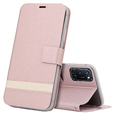 Custodia Portafoglio In Pelle Cover con Supporto L04 per Oppo A92 Oro Rosa