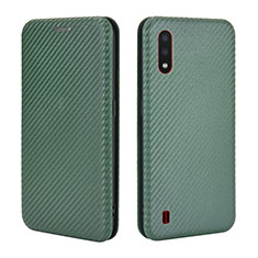 Custodia Portafoglio In Pelle Cover con Supporto L04Z per Samsung Galaxy A01 SM-A015 Verde