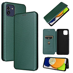 Custodia Portafoglio In Pelle Cover con Supporto L04Z per Samsung Galaxy A03 Verde