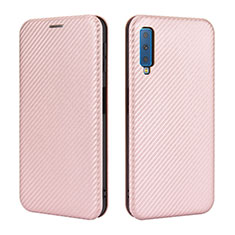 Custodia Portafoglio In Pelle Cover con Supporto L04Z per Samsung Galaxy A7 (2018) A750 Oro Rosa