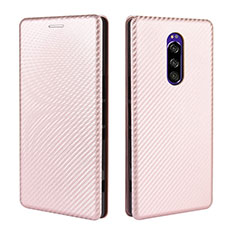 Custodia Portafoglio In Pelle Cover con Supporto L04Z per Sony Xperia 1 Oro Rosa