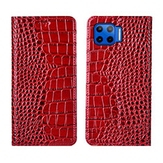 Custodia Portafoglio In Pelle Cover con Supporto L05 per Motorola Moto One 5G Rosso