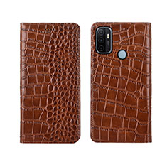 Custodia Portafoglio In Pelle Cover con Supporto L05 per Oppo A11s Marrone Chiaro