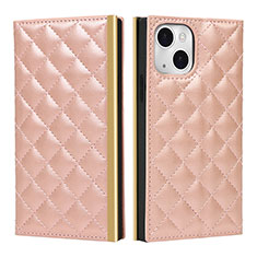 Custodia Portafoglio In Pelle Cover con Supporto L06 per Apple iPhone 15 Oro Rosa