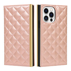 Custodia Portafoglio In Pelle Cover con Supporto L06 per Apple iPhone 15 Pro Oro Rosa