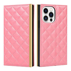 Custodia Portafoglio In Pelle Cover con Supporto L06 per Apple iPhone 15 Pro Rosa