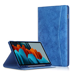 Custodia Portafoglio In Pelle Cover con Supporto L06 per Samsung Galaxy Tab S7 11 Wi-Fi SM-T870 Blu