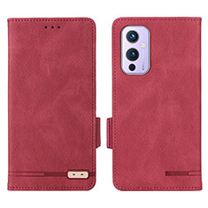 Custodia Portafoglio In Pelle Cover con Supporto L06Z per OnePlus 9 5G Rosso