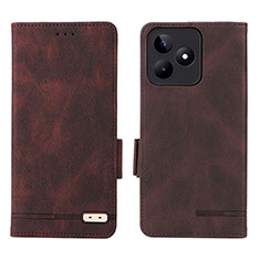 Custodia Portafoglio In Pelle Cover con Supporto L06Z per Realme C53 India Marrone