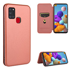 Custodia Portafoglio In Pelle Cover con Supporto L06Z per Samsung Galaxy A21s Marrone