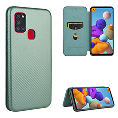 Custodia Portafoglio In Pelle Cover con Supporto L06Z per Samsung Galaxy A21s Verde