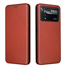 Custodia Portafoglio In Pelle Cover con Supporto L06Z per Xiaomi Poco X4 Pro 5G Marrone