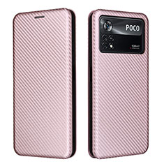 Custodia Portafoglio In Pelle Cover con Supporto L06Z per Xiaomi Poco X4 Pro 5G Oro Rosa