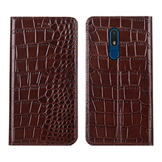 Custodia Portafoglio In Pelle Cover con Supporto L07 per Nokia C3 Marrone