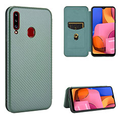 Custodia Portafoglio In Pelle Cover con Supporto L07Z per Samsung Galaxy A20s Verde